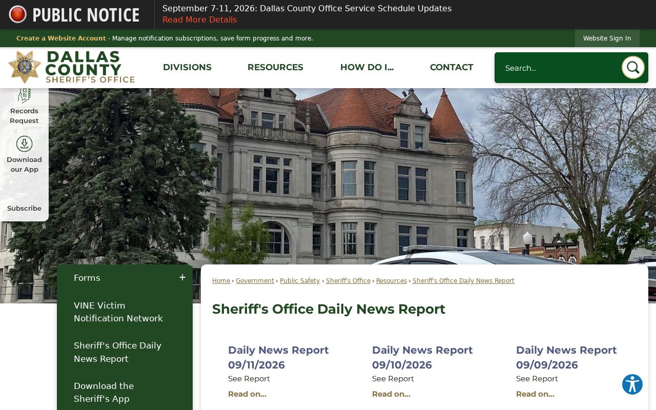 Dallas County warrant records daily report index