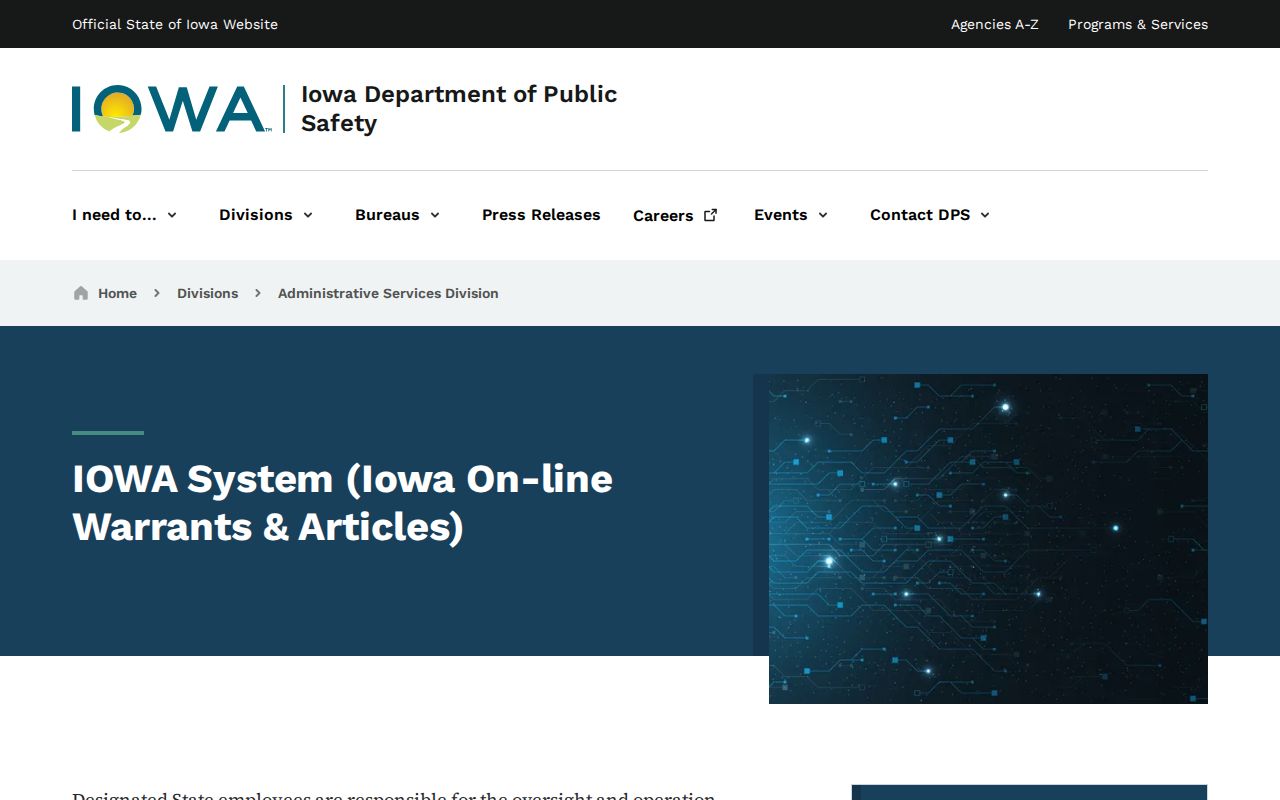 Dallas County arrest warrant restricted IOWA System information