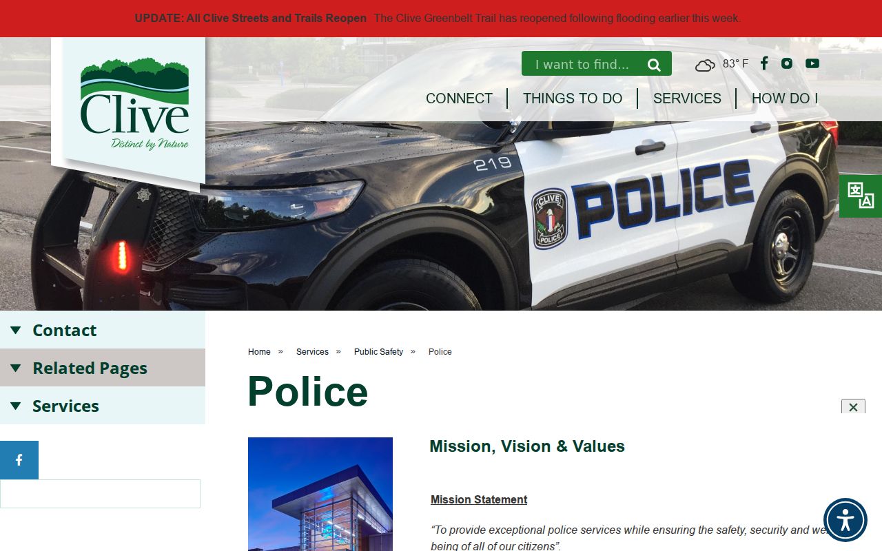 Clive Police page for Dallas County warrant records routing